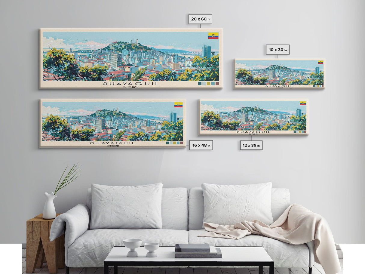 Guayaquil, Ecuador Panoramic Canvas Print, Guayaquil, Ecuador Painting, Ecuador Art, Guayaquil Travel Poster, Travel Art, Vacation Gift