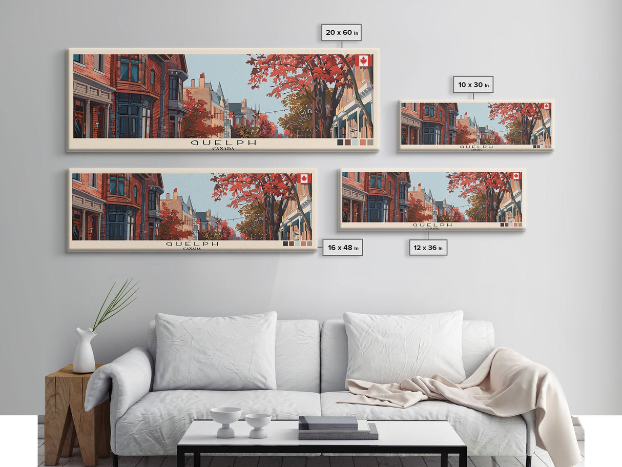 Guelph, Canada Panoramic Canvas Print, Guelph, Canada Painting, Canada Art, Guelph Travel Poster, Travel Art, Living Room Painting