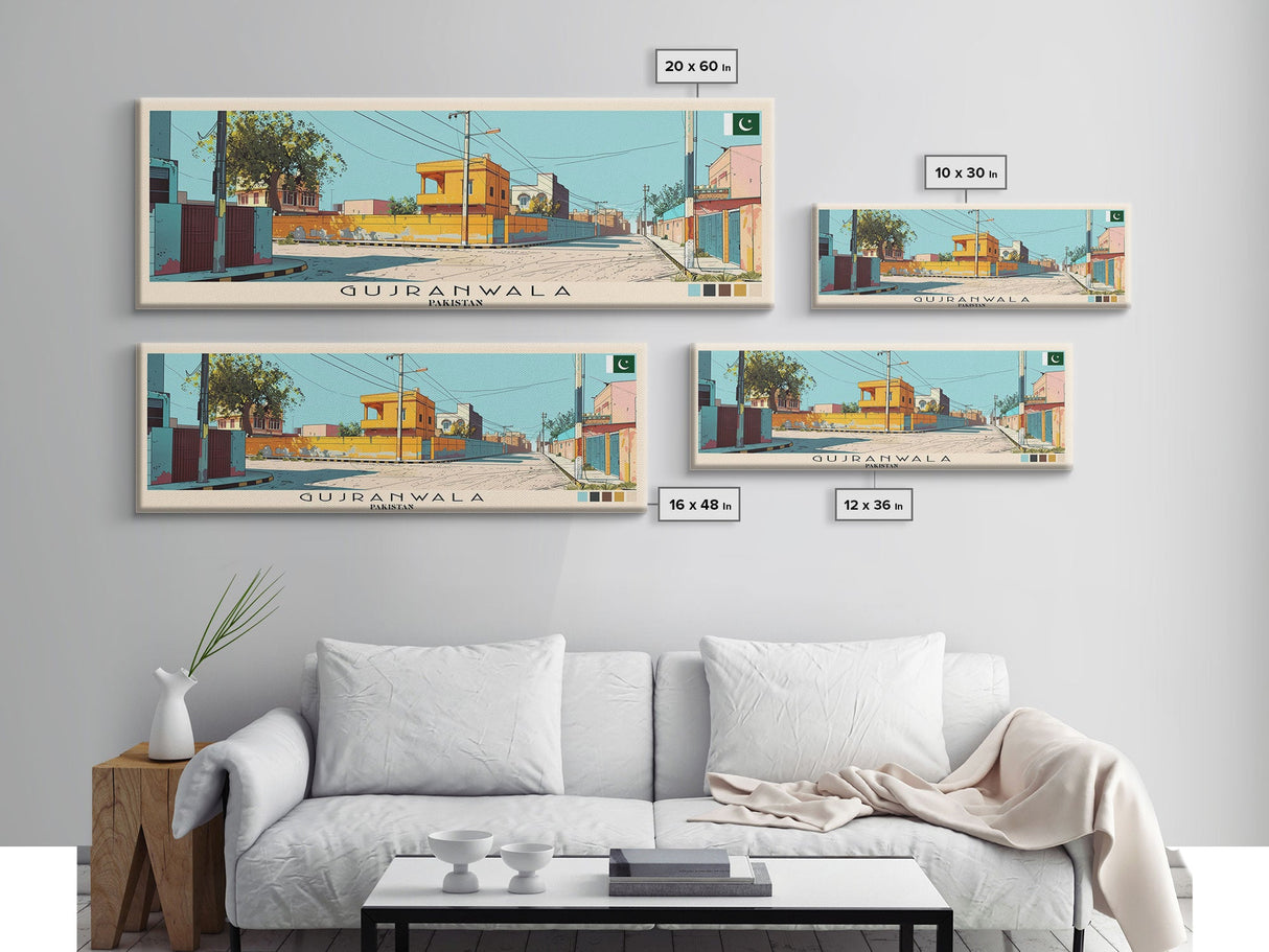 Gujranwala, Pakistan Panoramic Canvas Print, Gujranwala, Pakistan Painting, Pakistan Art, Gujranwala Travel Poster, Travel Art, Housewarming Gift