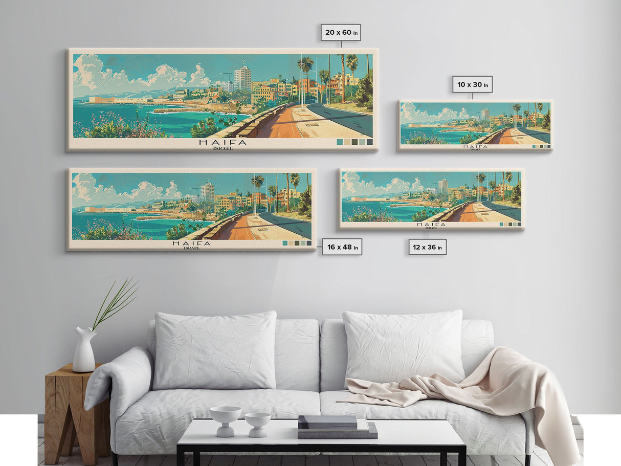 Haifa, Israel Panoramic Canvas Print, Haifa, Israel Painting, Israel Art, Haifa Travel Poster, Travel Art, Guest Room Painting