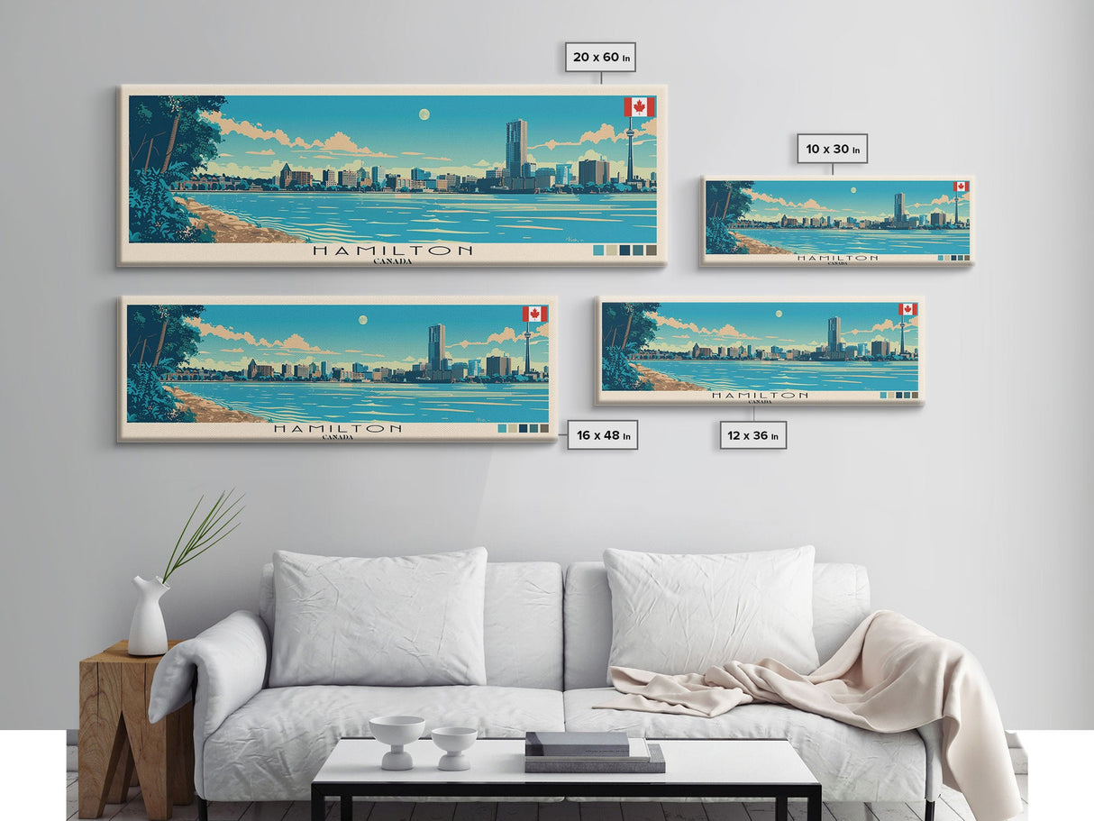 Hamilton, Canada Panoramic Canvas Print, Hamilton, Canada Painting, Canada Art, Hamilton Travel Poster, Travel Art, Living Room Painting