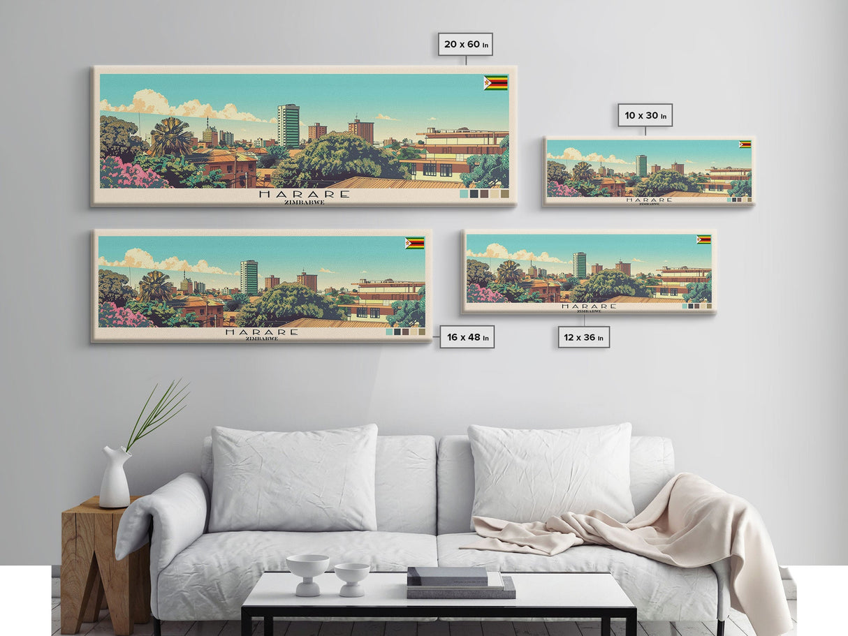 Harare, Zimbabwe Panoramic Canvas Print, Harare, Zimbabwe Painting, Zimbabwe Art, Harare Travel Poster, Travel Art, Guest Room Painting