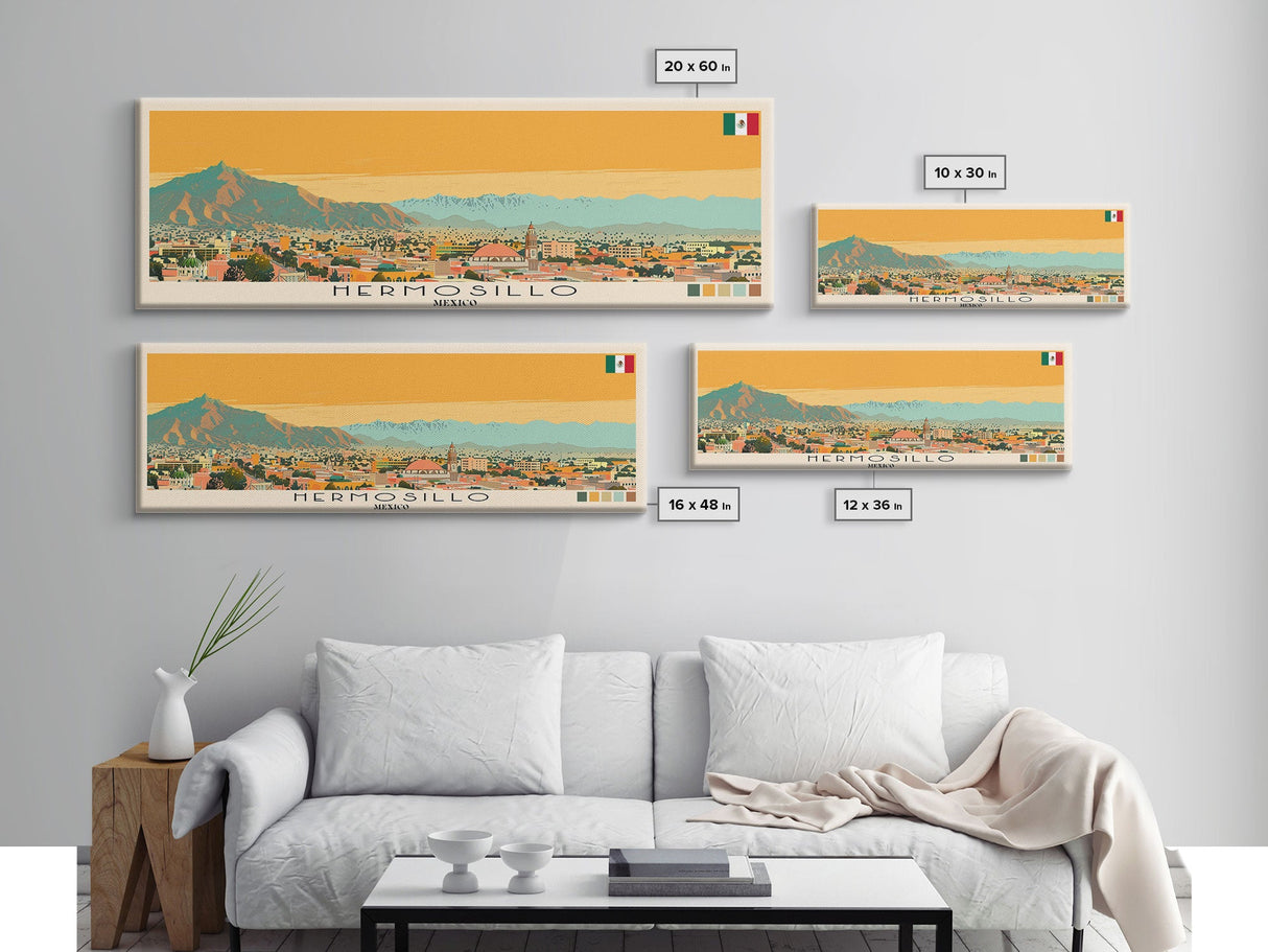 Hermosillo, Mexico Panoramic Canvas Print, Hermosillo, Mexico Painting, Mexico Art, Hermosillo Travel Poster, Travel Art, Living Room Painting