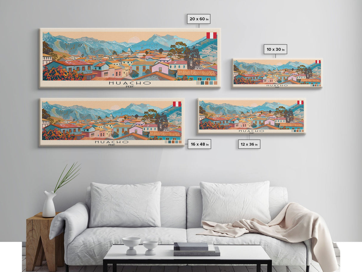 Huacho, Peru Panoramic Canvas Print, Huacho, Peru Painting, Peru Art, Huacho Travel Poster, Travel Art, Guest Room Painting