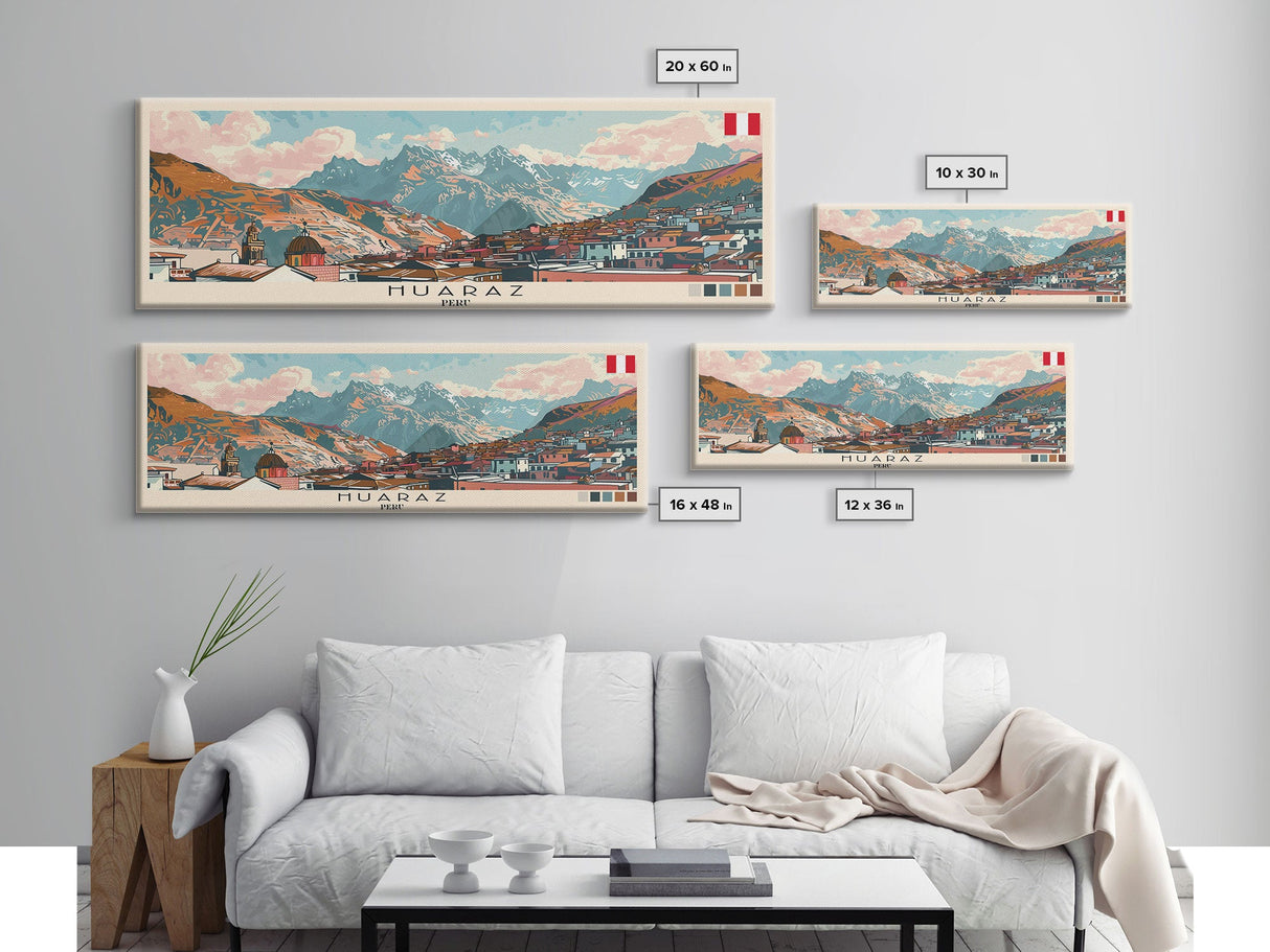 Huaraz, Peru Panoramic Canvas Print, Huaraz, Peru Painting, Peru Art, Huaraz Travel Poster, Travel Art, Guest Room Painting