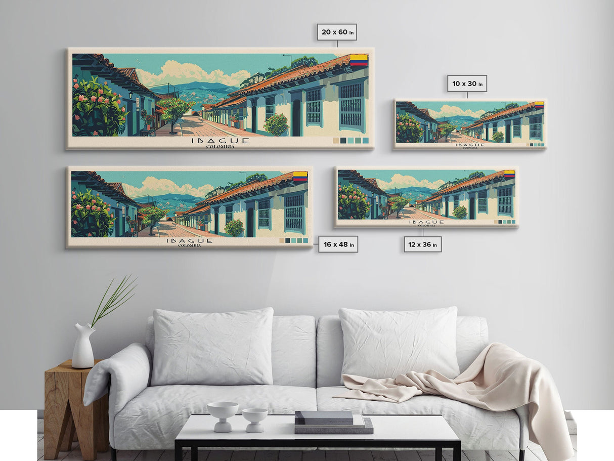 Ibague, Colombia Panoramic Canvas Print, Ibague, Colombia Painting, Colombia Art, Ibague Travel Poster, Travel Art, Living Room Painting