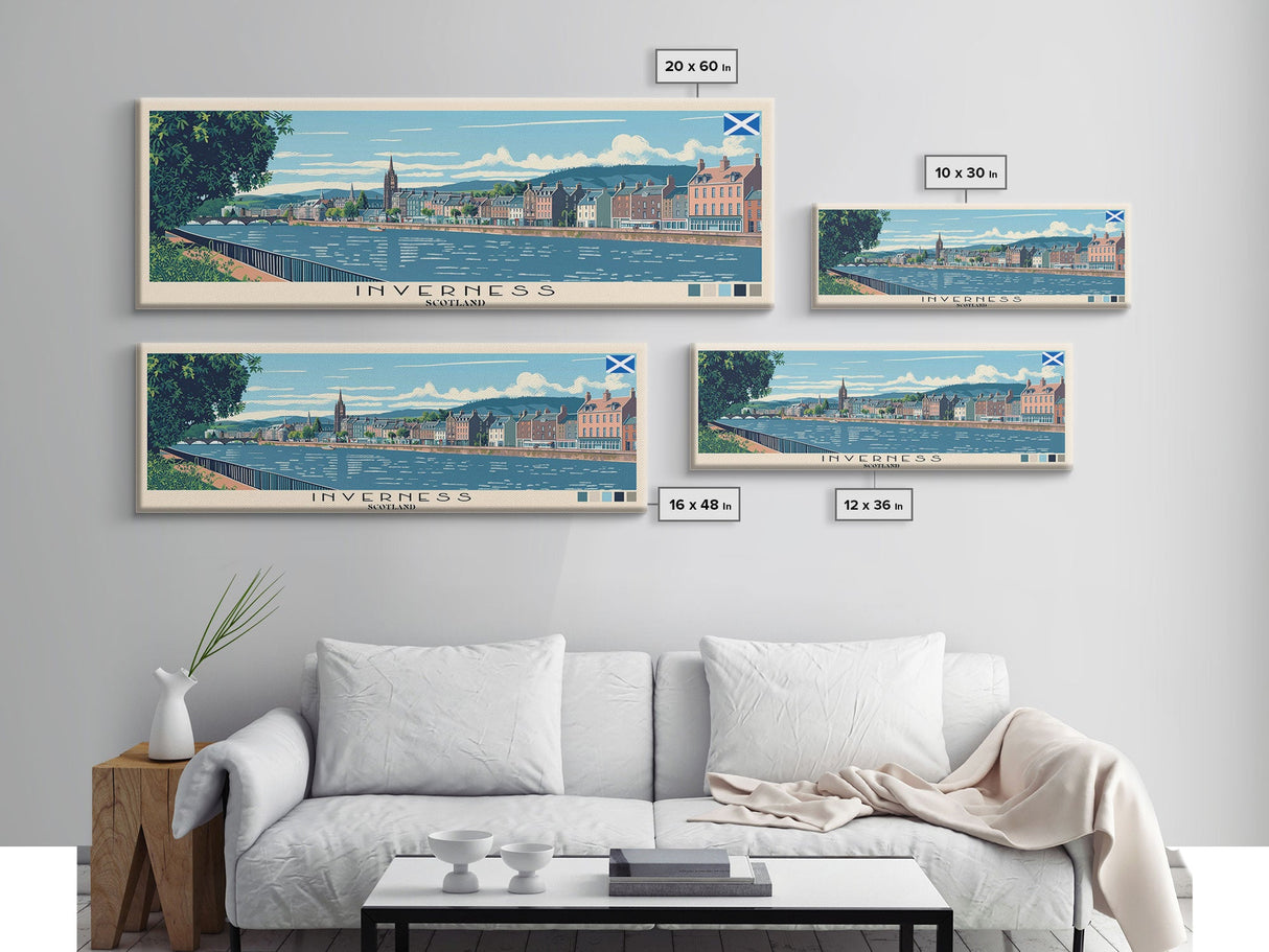 Inverness, Scotland Panoramic Canvas Print, Inverness, Scotland Painting, Scotland Art, Inverness Travel Poster, Travel Art, Guest Room Painting