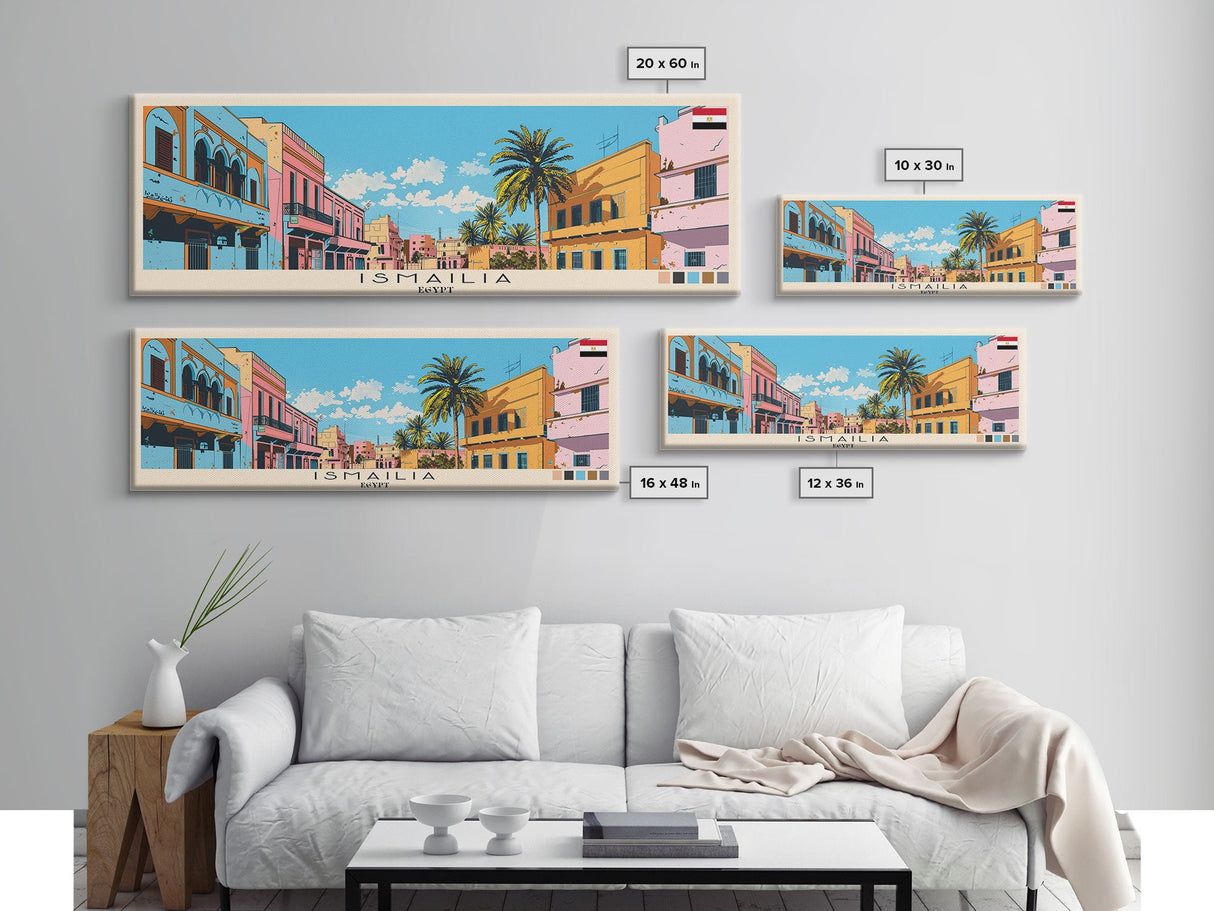 Ismailia, Egypt Panoramic Canvas Print, Ismailia, Egypt Painting, Egypt Art, Ismailia Travel Poster, Travel Art, Guest Room Painting