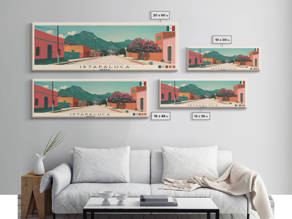 Ixtapaluca, Mexico Panoramic Canvas Print, Ixtapaluca, Mexico Painting, Mexico Art, Ixtapaluca Travel Poster, Travel Art, Living Room Painting