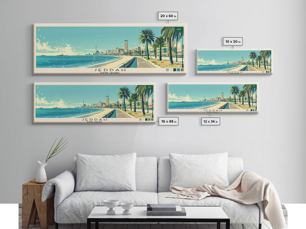 Jeddah, Saudi Arabia Panoramic Canvas Print, Jeddah, Saudi Arabia Painting, Saudi Arabia Art, Jeddah Travel Poster, Travel Art, Guest Room Painting