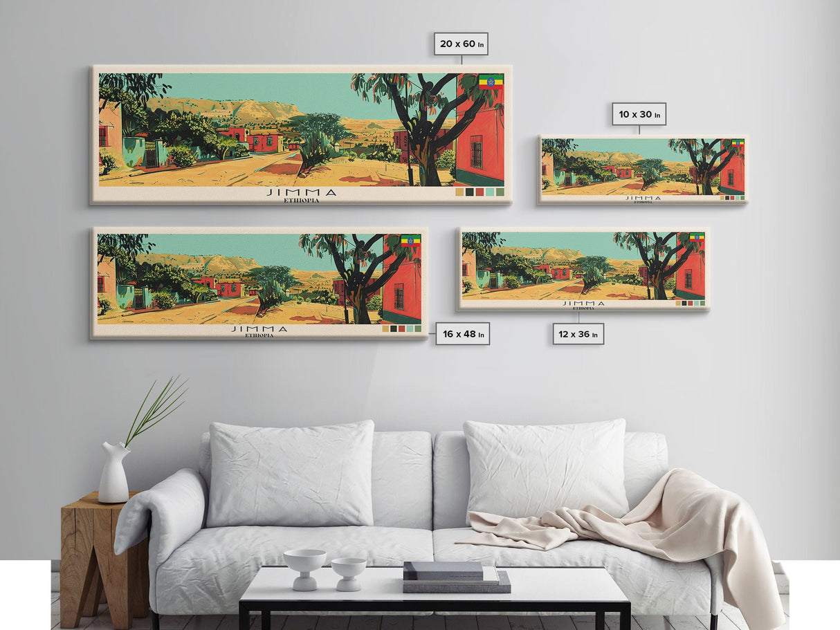 Jimma, Ethiopia Panoramic Canvas Print, Jimma, Ethiopia Painting, Ethiopia Art, Jimma Travel Poster, Travel Art, Living Room Painting