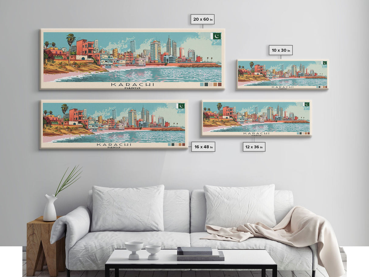 Karachi, Pakistan Panoramic Canvas Print, Karachi, Pakistan Painting, Pakistan Art, Karachi Travel Poster, Travel Art, Housewarming Gift