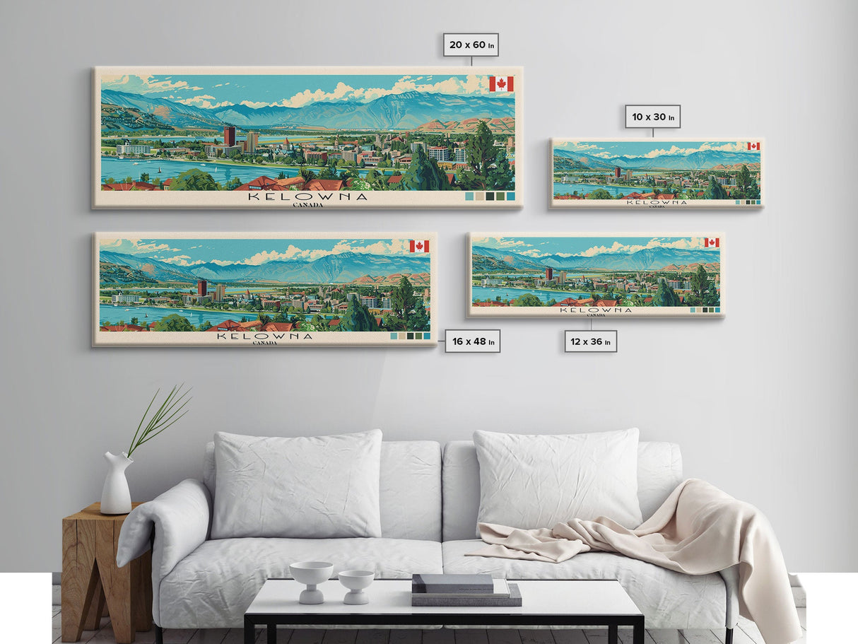 Kelowna, Canada Panoramic Canvas Print, Kelowna, Canada Painting, Canada Art, Kelowna Travel Poster, Travel Art, Guest Room Painting