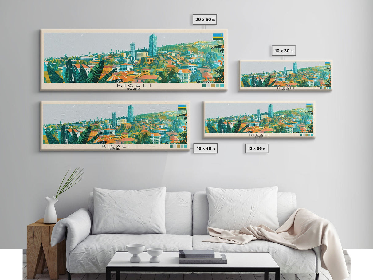 Kigali, Rwanda Panoramic Canvas Print, Kigali, Rwanda Painting, Rwanda Art, Kigali Travel Poster, Travel Art, Housewarming Gift