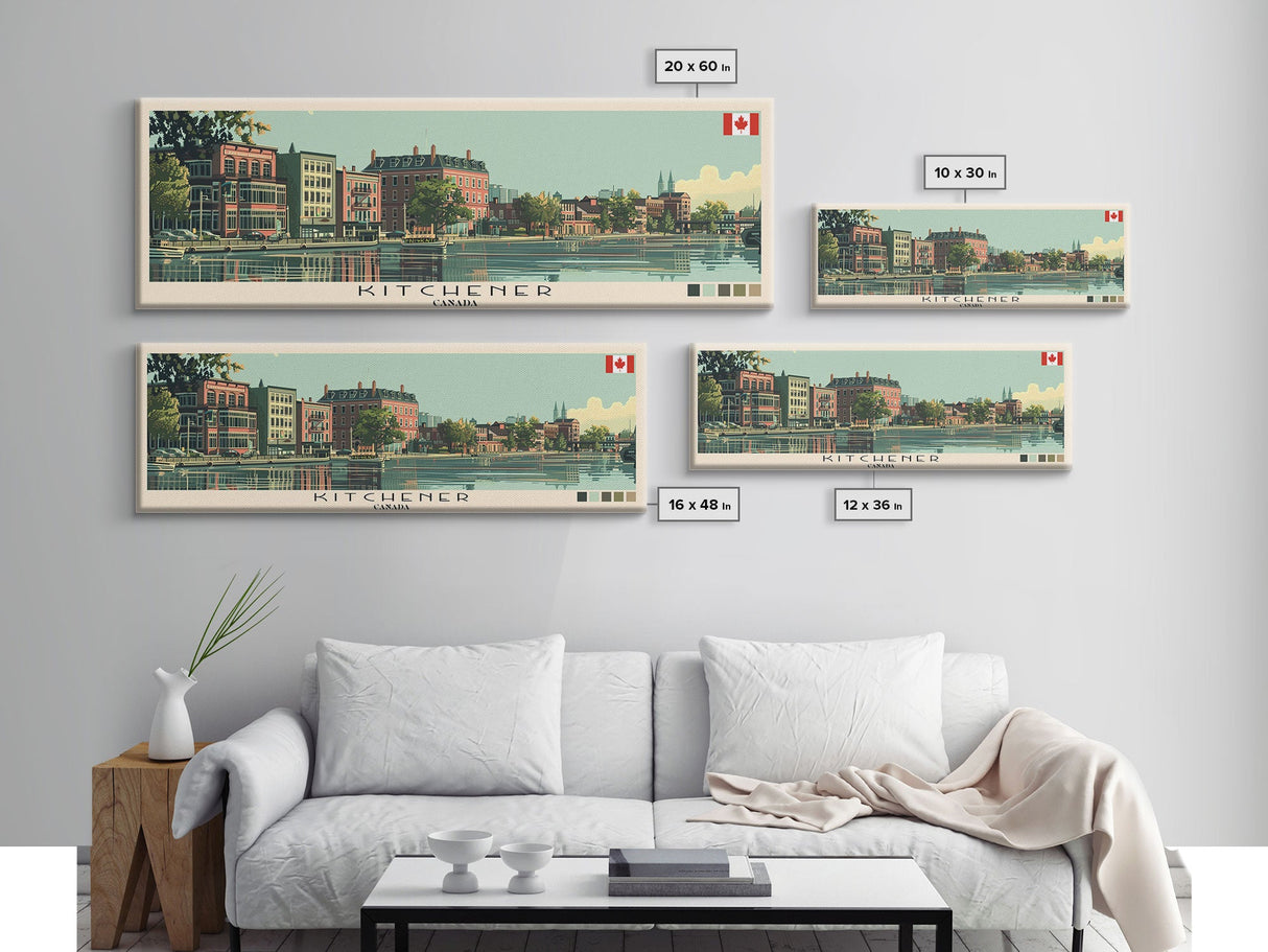 Kitchener, Canada Panoramic Canvas Print, Kitchener, Canada Painting, Canada Art, Kitchener Travel Poster, Travel Art, Housewarming Gift