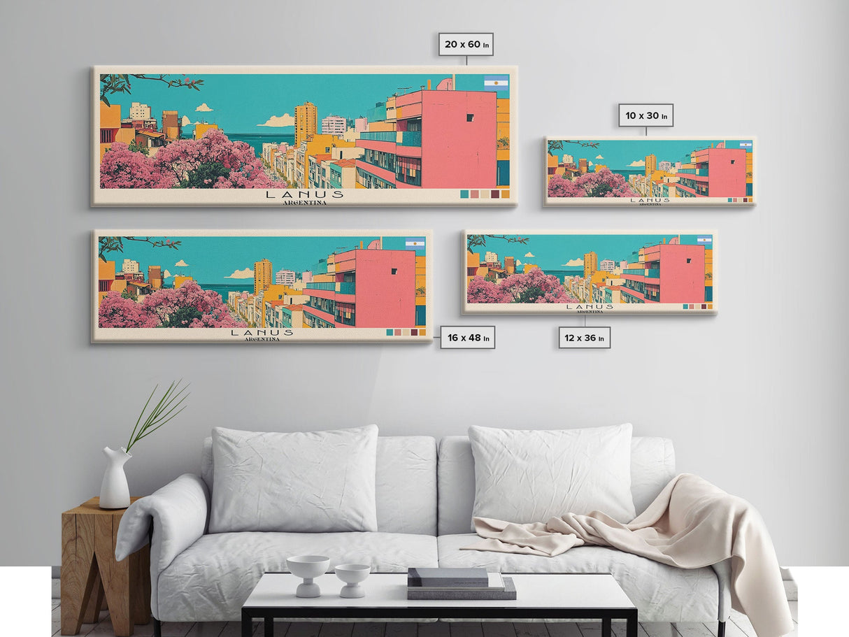 Lanus, Argentina Panoramic Canvas Print, Lanus, Argentina Painting, Argentina Art, Lanus Travel Poster, Travel Art, Guest Room Painting