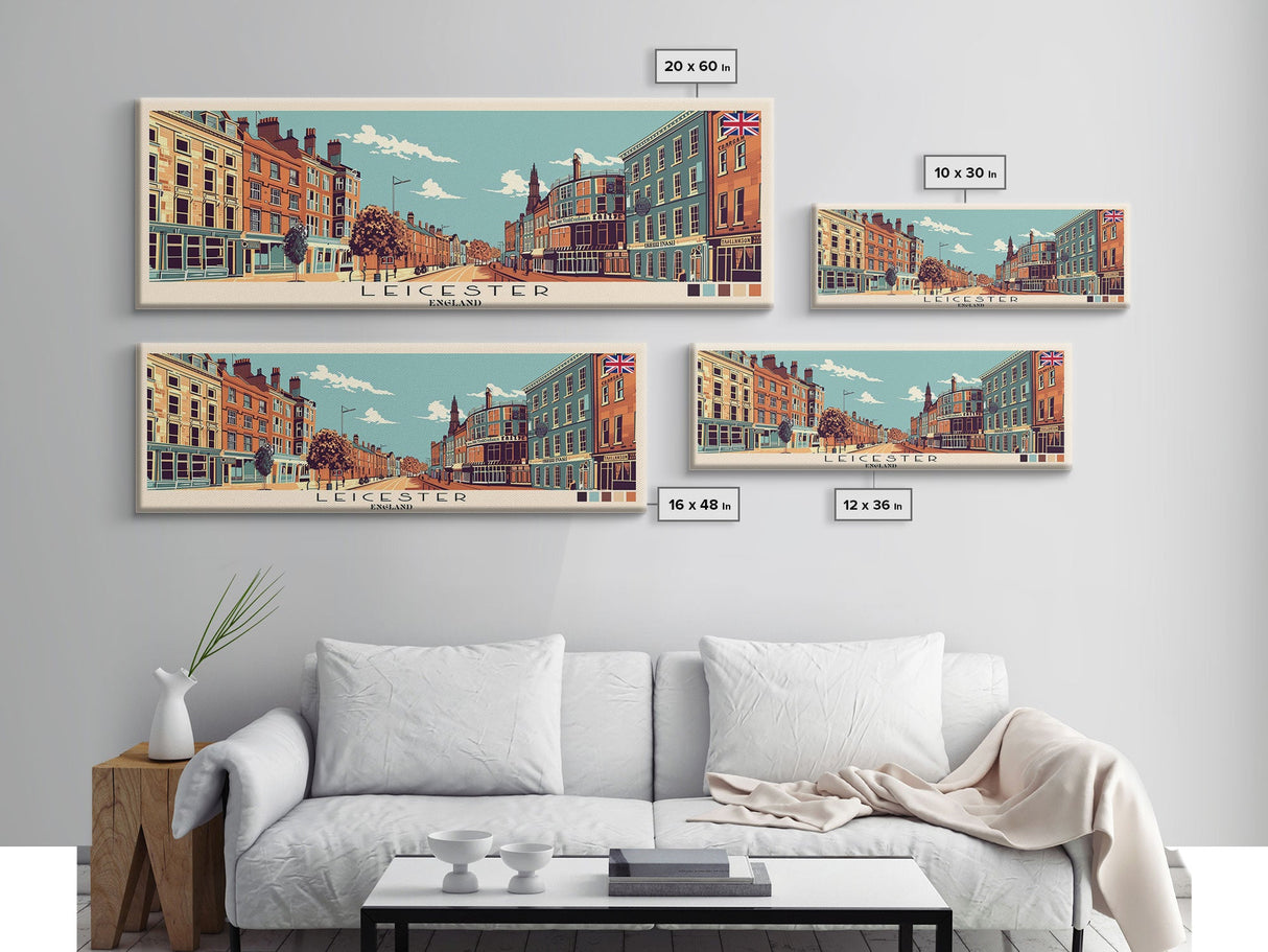 Leicester, England Panoramic Canvas Print, Leicester, England Painting, England Art, Leicester Travel Poster, Travel Art, Guest Room Painting