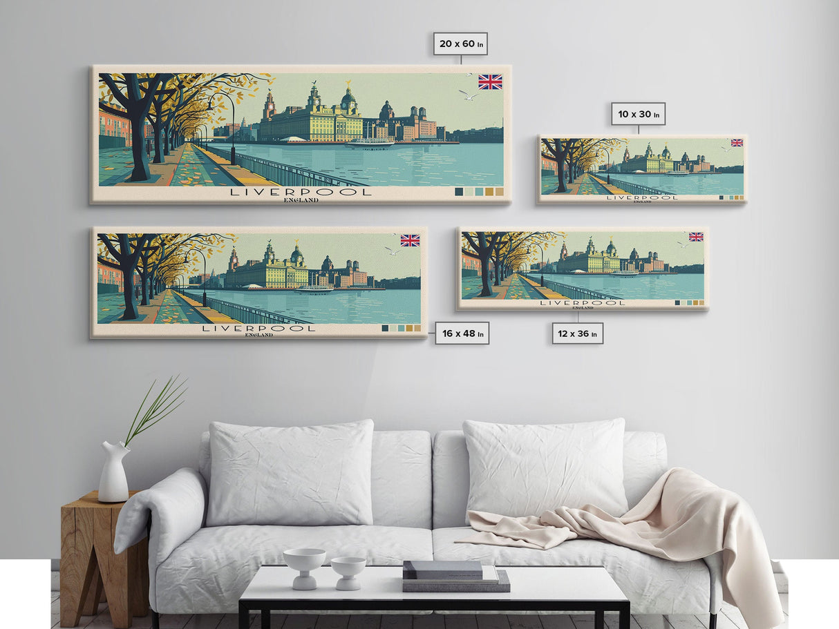 Liverpool, England Panoramic Canvas Print, Liverpool, England Painting, England Art, Liverpool Travel Poster, Travel Art, Guest Room Painting