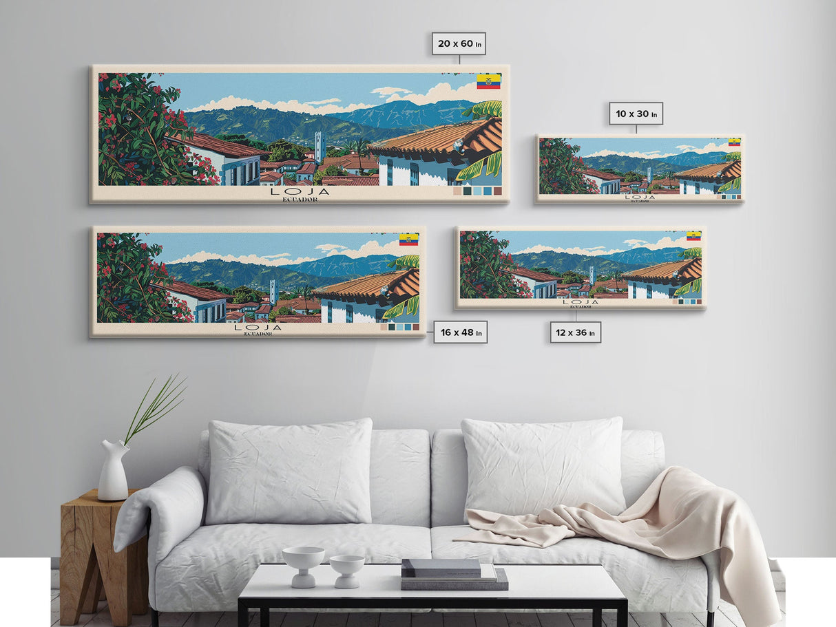 Loja, Ecuador Panoramic Canvas Print, Loja, Ecuador Painting, Ecuador Art, Loja Travel Poster, Travel Art, Housewarming Gift