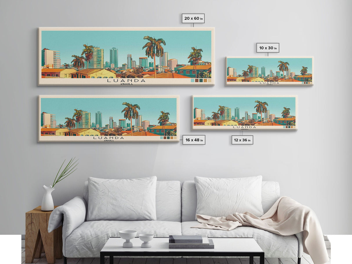 Luanda, Angola Panoramic Canvas Print, Luanda, Angola Painting, Angola Art, Luanda Travel Poster, Travel Art, Vacation Gift