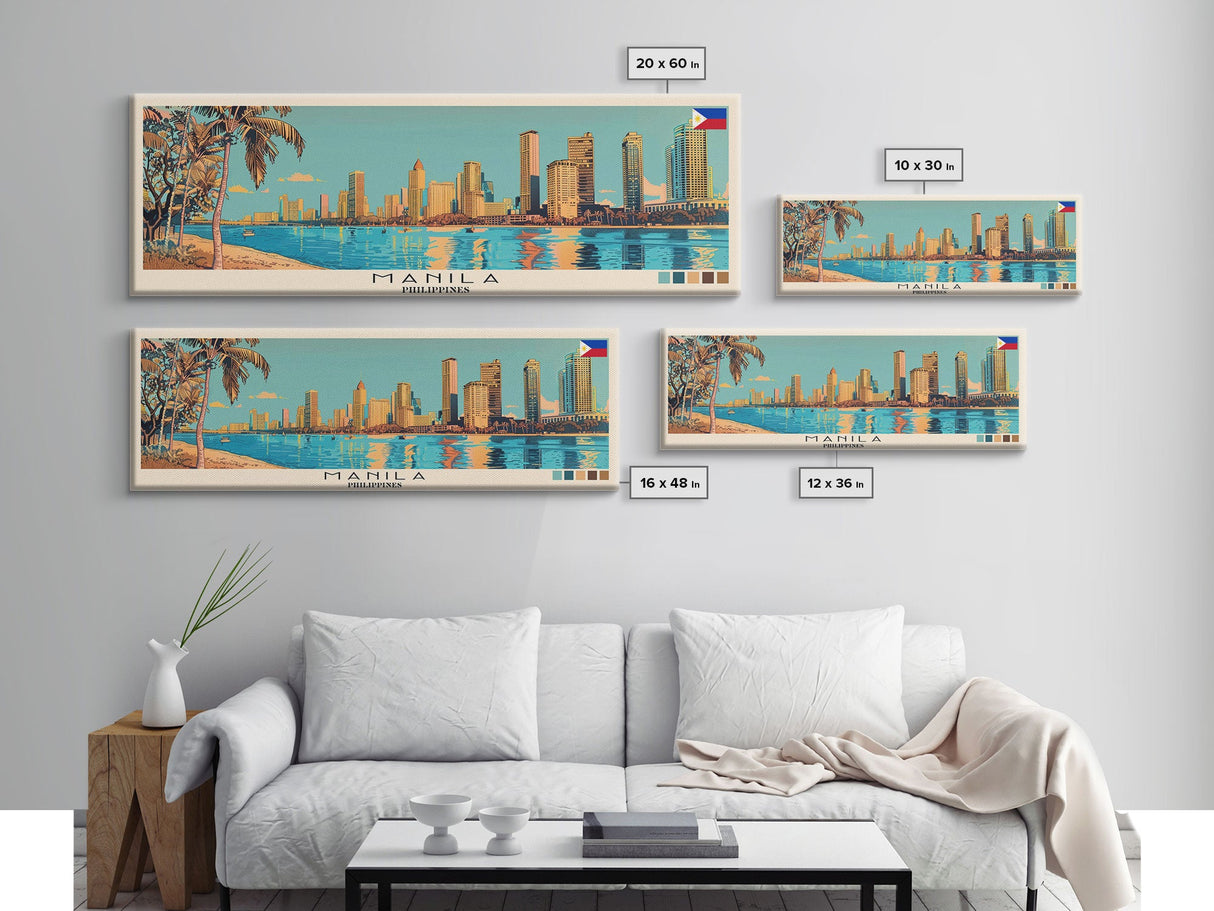 Manila, Philippines Panoramic Canvas Print, Manila, Philippines Painting, Philippines Art, Manila Travel Poster, Travel Art, Living Room Painting