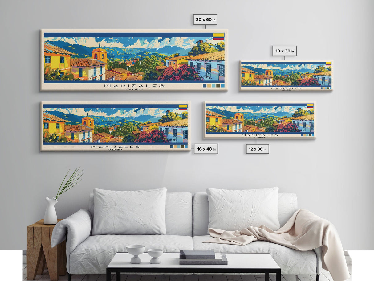 Manizales, Colombia Panoramic Canvas Print, Manizales, Colombia Painting, Colombia Art, Manizales Travel Poster, Travel Art, Housewarming Gift