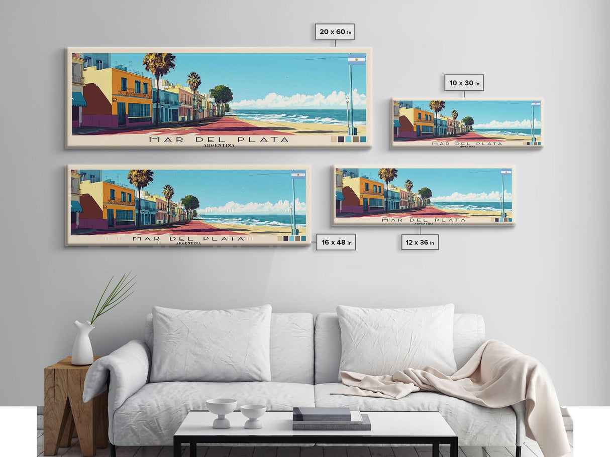 Mar del Plata, Argentina Panoramic Canvas Print, Mar del Plata, Argentina Painting, Argentina Art, Mar del Plata Travel Poster, Travel Art, Vacation Gift