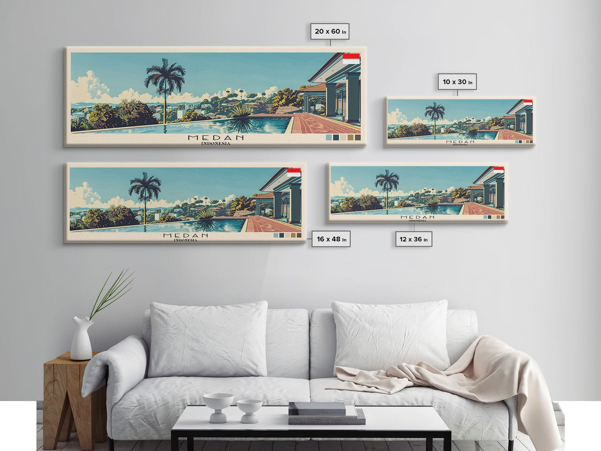 Medan, Indonesia Panoramic Canvas Print, Medan, Indonesia Painting, Indonesia Art, Medan Travel Poster, Travel Art, Guest Room Painting