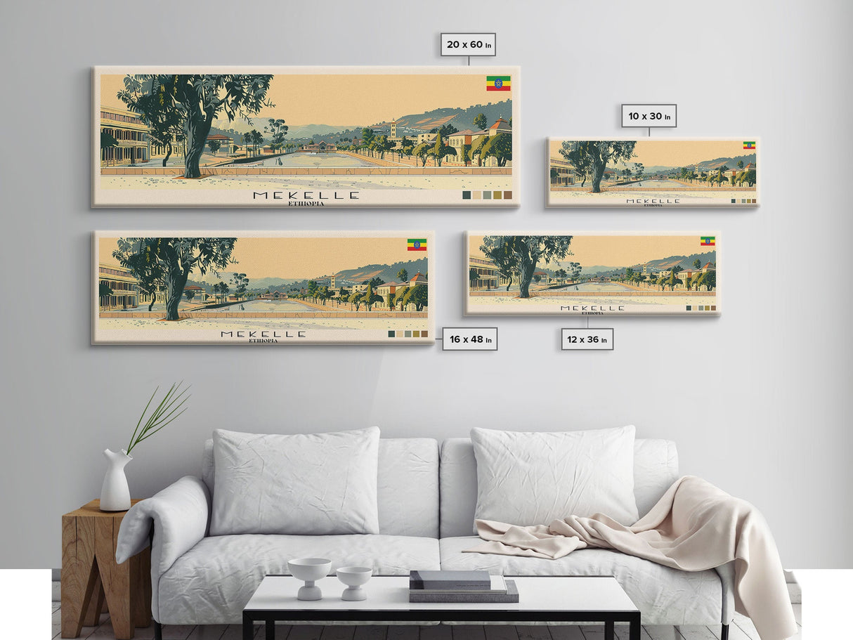 Mekelle, Ethiopia Panoramic Canvas Print, Mekelle, Ethiopia Painting, Ethiopia Art, Mekelle Travel Poster, Travel Art, Housewarming Gift