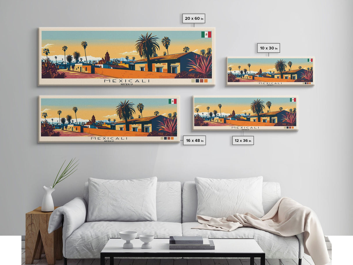 Mexicali, Mexico Panoramic Canvas Print, Mexicali, Mexico Painting, Mexico Art, Mexicali Travel Poster, Travel Art, Guest Room Painting