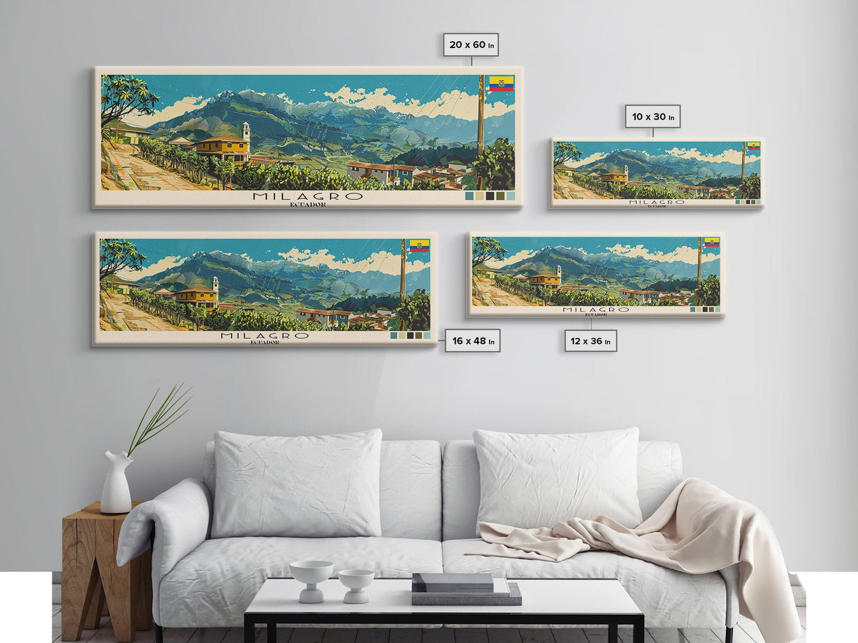 Milagro, Ecuador Panoramic Canvas Print, Milagro, Ecuador Painting, Ecuador Art, Milagro Travel Poster, Travel Art, Vacation Gift