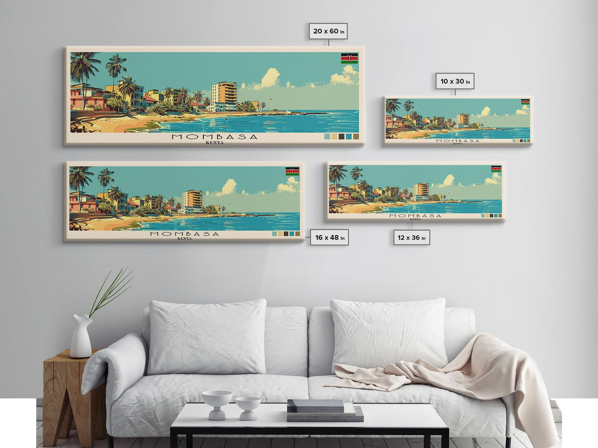 Mombasa, Kenya Panoramic Canvas Print, Mombasa, Kenya Painting, Kenya Art, Mombasa Travel Poster, Travel Art, Guest Room Painting