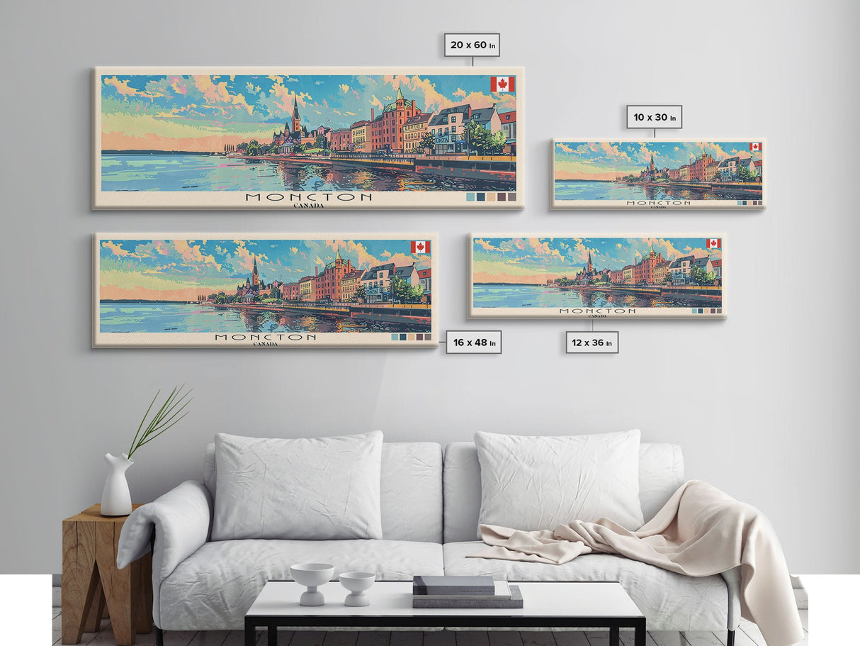 Moncton, Canada Panoramic Canvas Print, Moncton, Canada Painting, Canada Art, Moncton Travel Poster, Travel Art, Guest Room Painting