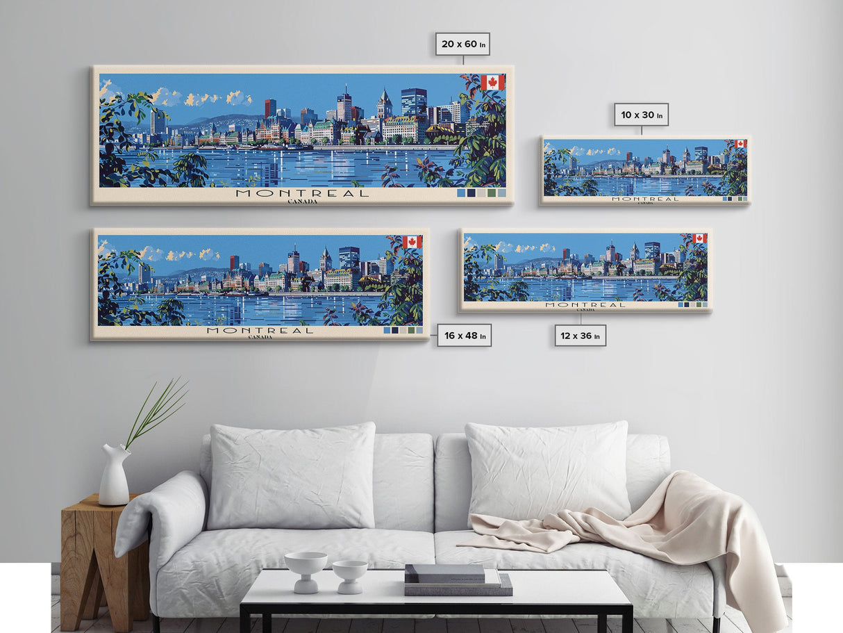 Montreal, Canada Panoramic Canvas Print, Montreal, Canada Painting, Canada Art, Montreal Travel Poster, Travel Art, Guest Room Painting