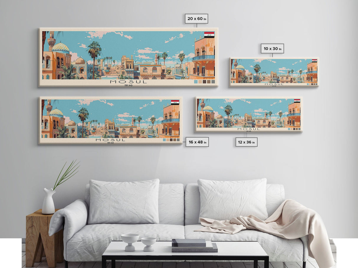 Mosul, Iraq Panoramic Canvas Print, Mosul, Iraq Painting, Iraq Art, Mosul Travel Poster, Travel Art, Housewarming Gift