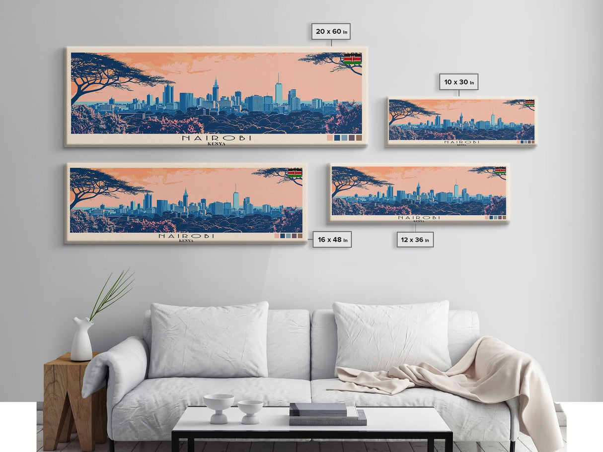 Nairobi, Kenya Panoramic Canvas Print, Nairobi, Kenya Painting, Kenya Art, Nairobi Travel Poster, Travel Art, Housewarming Gift