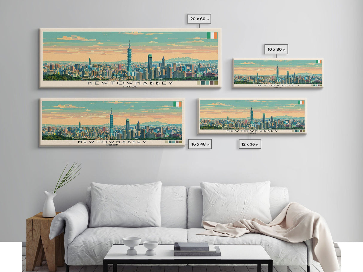 Newtownabbey, Ireland Panoramic Canvas Print, Newtownabbey, Ireland Painting, Ireland Art, Newtownabbey Travel Poster, Travel Art, Guest Room Painting