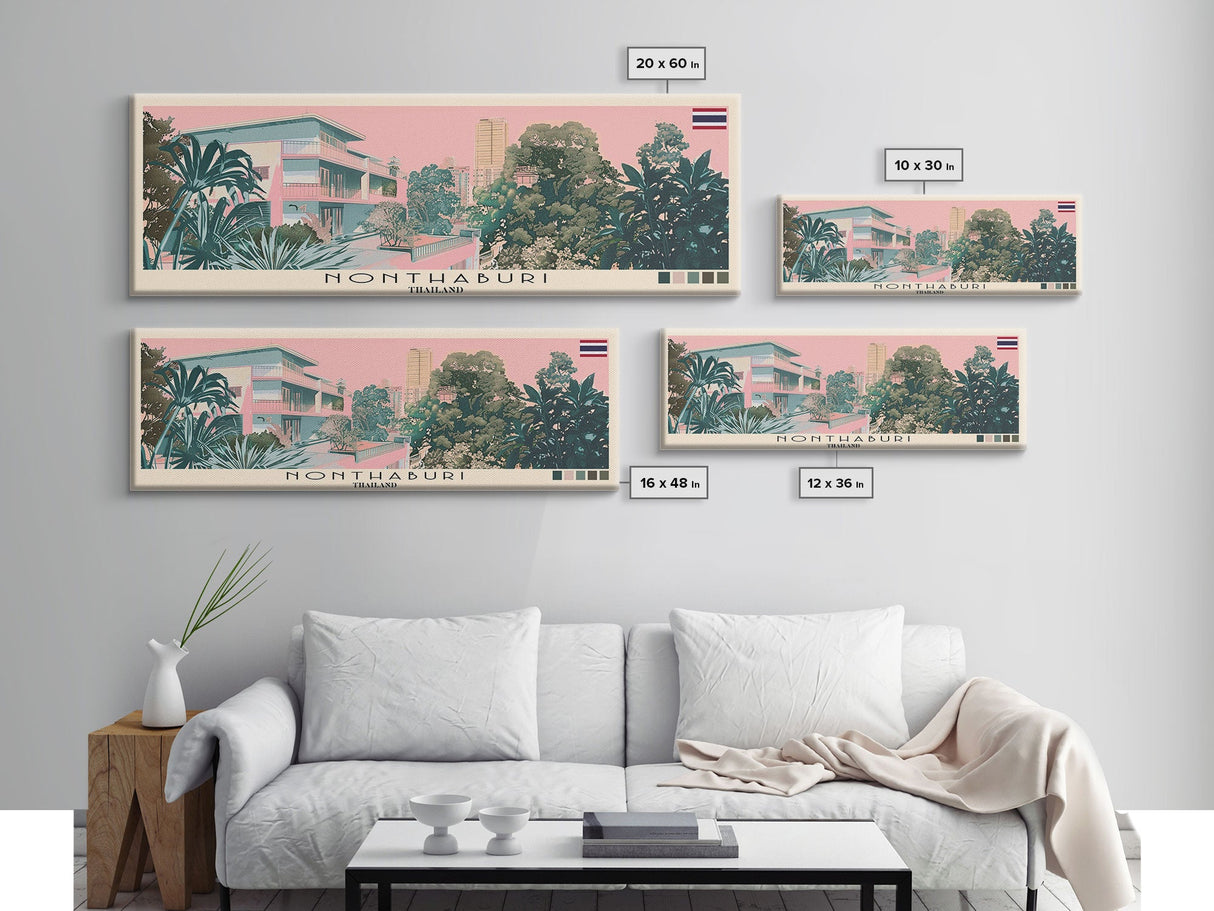 Nonthaburi, Thailand Panoramic Canvas Print, Nonthaburi, Thailand Painting, Thailand Art, Nonthaburi Travel Poster, Travel Art, Guest Room Painting