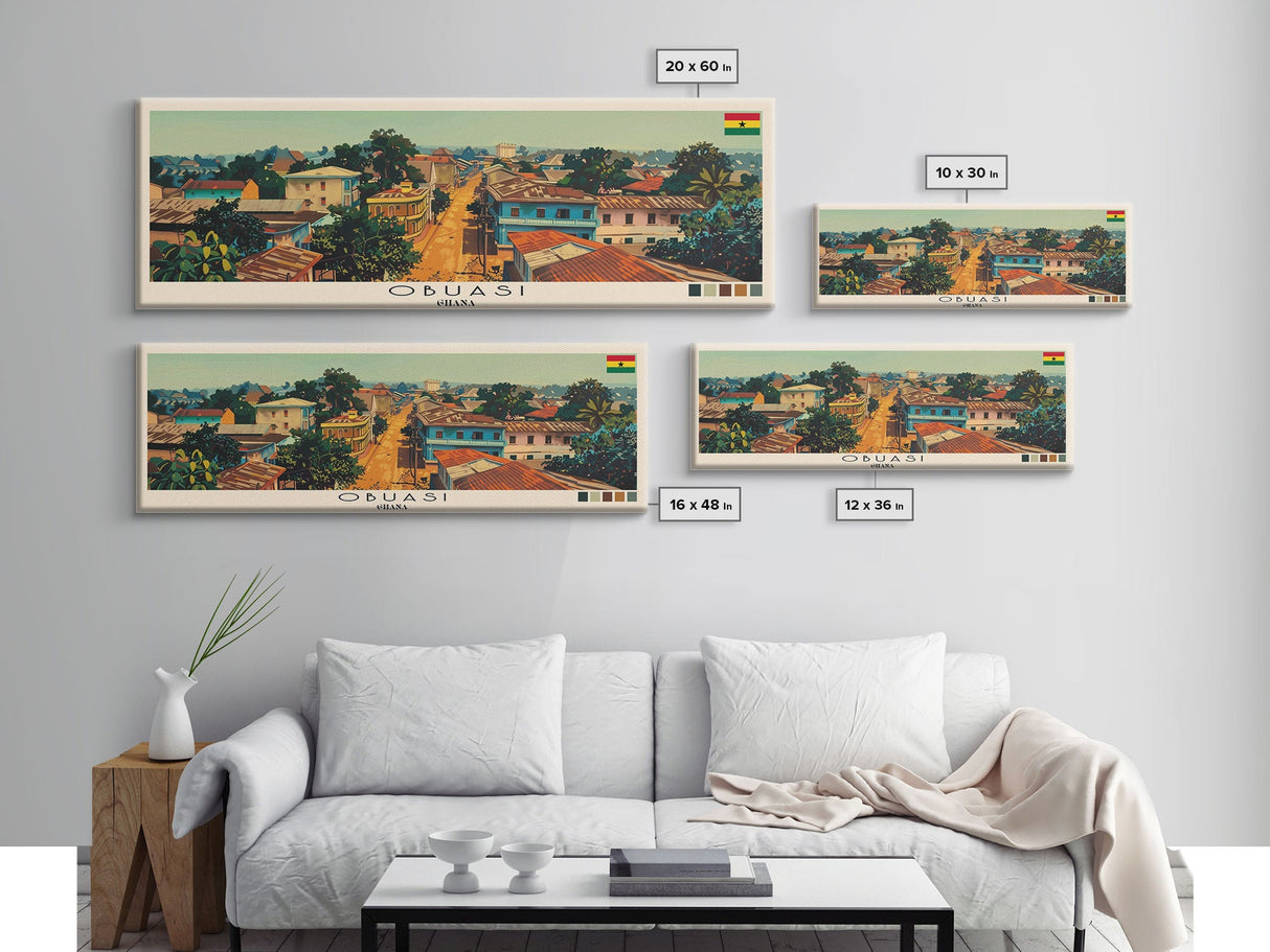 Obuasi, Ghana Panoramic Canvas Print, Obuasi, Ghana Painting, Ghana Art, Obuasi Travel Poster, Travel Art, Living Room Painting