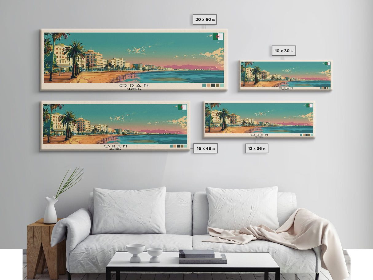 Oran, Algeria Panoramic Canvas Print, Oran, Algeria Painting, Algeria Art, Oran Travel Poster, Travel Art, Guest Room Painting