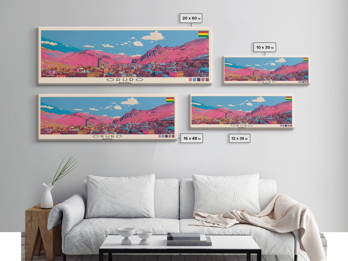 Oruro, Bolivia Panoramic Canvas Print, Oruro, Bolivia Painting, Bolivia Art, Oruro Travel Poster, Travel Art, Guest Room Painting