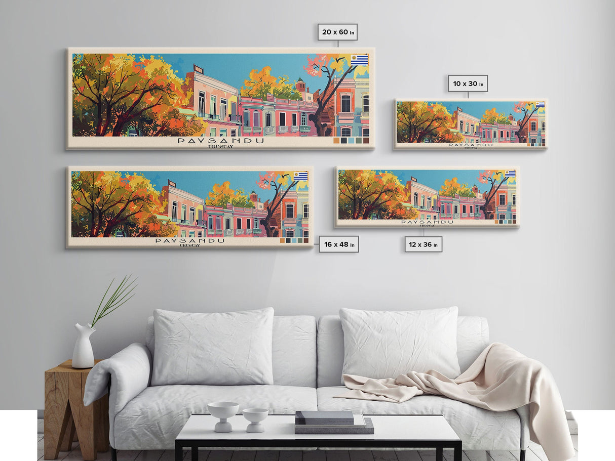 Paysandu, Uruguay Panoramic Canvas Print, Paysandu, Uruguay Painting, Uruguay Art, Paysandu Travel Poster, Travel Art, Housewarming Gift