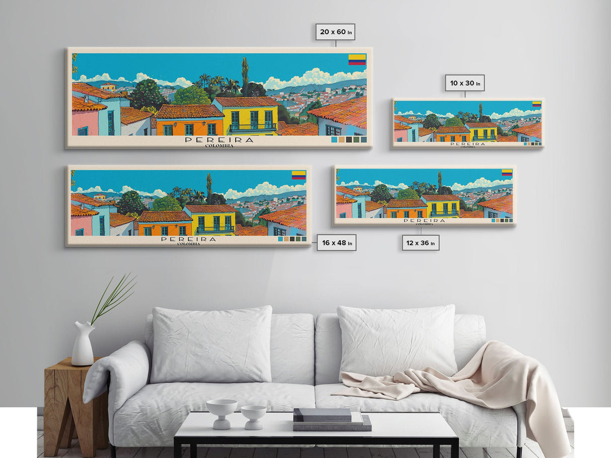 Pereira, Colombia Panoramic Canvas Print, Pereira, Colombia Painting, Colombia Art, Pereira Travel Poster, Travel Art, Guest Room Painting