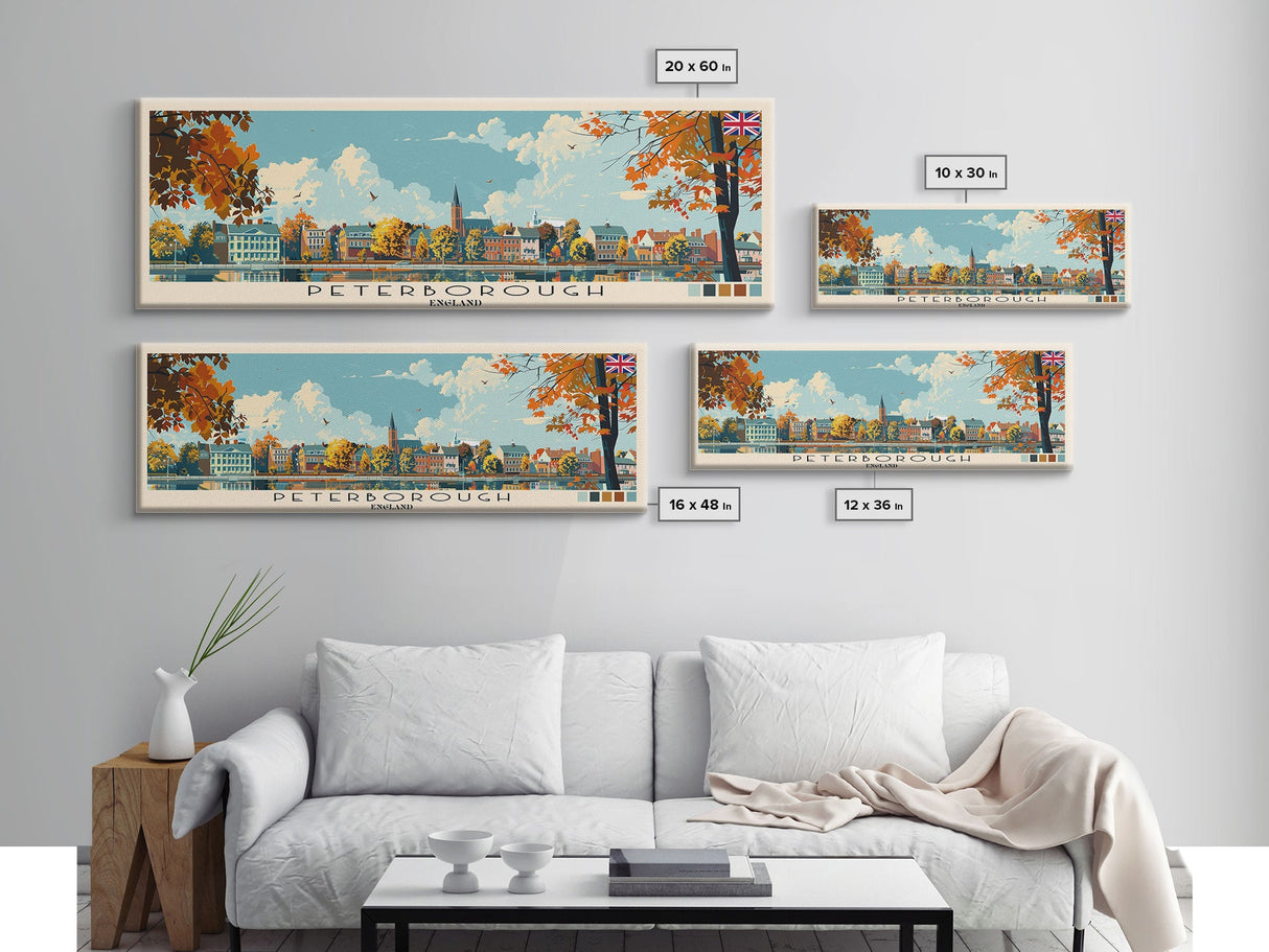 Peterborough, England Panoramic Canvas Print, Peterborough, England Painting, England Art, Peterborough Travel Poster, Travel Art, Housewarming Gift