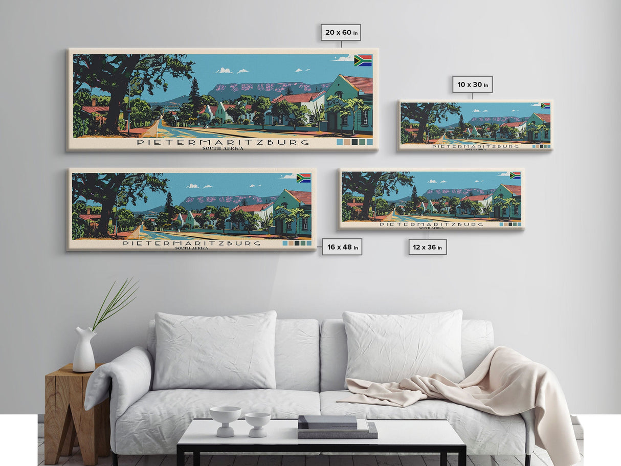 Pietermaritzburg, South Africa Panoramic Canvas Print, Pietermaritzburg, South Africa Painting, South Africa Art, Pietermaritzburg Travel Poster, Travel Art, Guest Room Painting