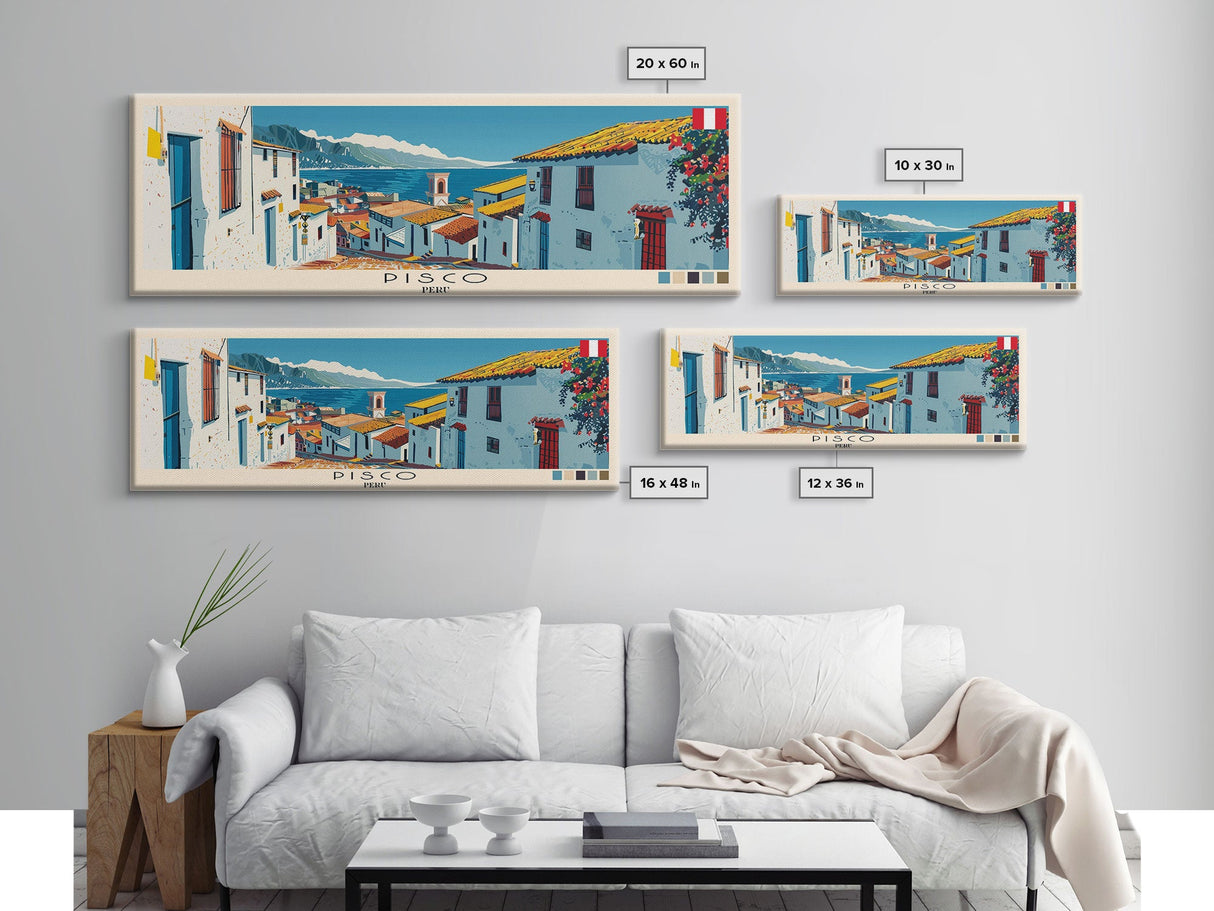 Pisco, Peru Panoramic Canvas Print, Pisco, Peru Painting, Peru Art, Pisco Travel Poster, Travel Art, Living Room Painting