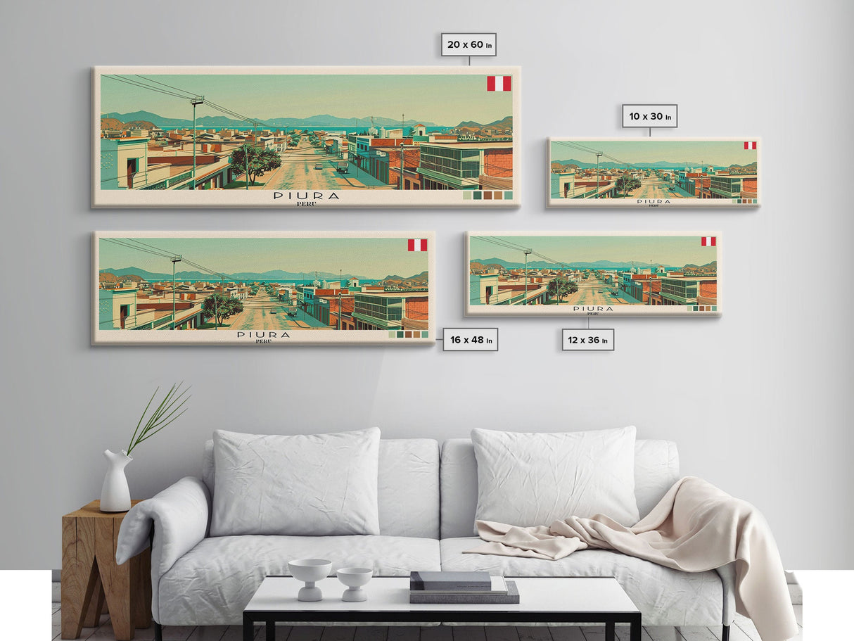 Piura, Peru Panoramic Canvas Print, Piura, Peru Painting, Peru Art, Piura Travel Poster, Travel Art, Housewarming Gift