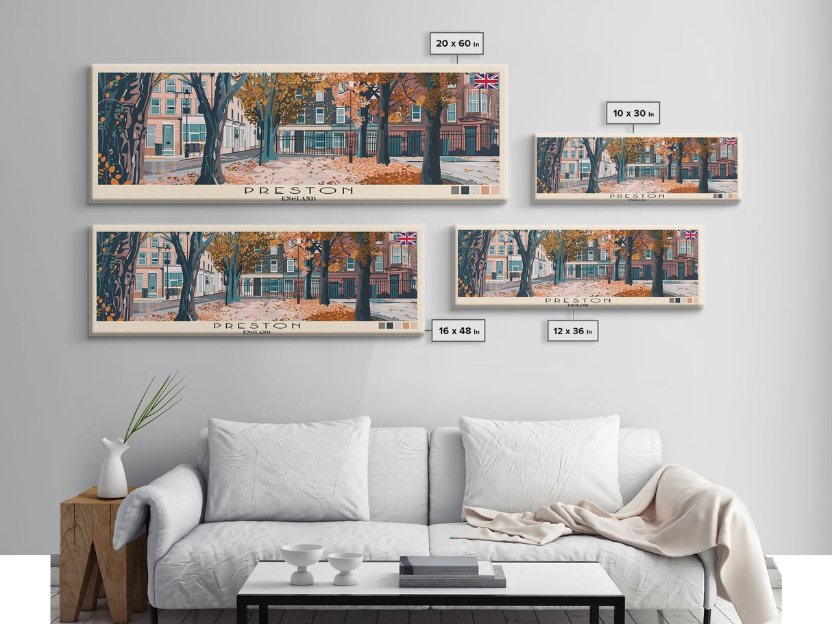 Preston, England Panoramic Canvas Print, Preston, England Painting, England Art, Preston Travel Poster, Travel Art, Guest Room Painting