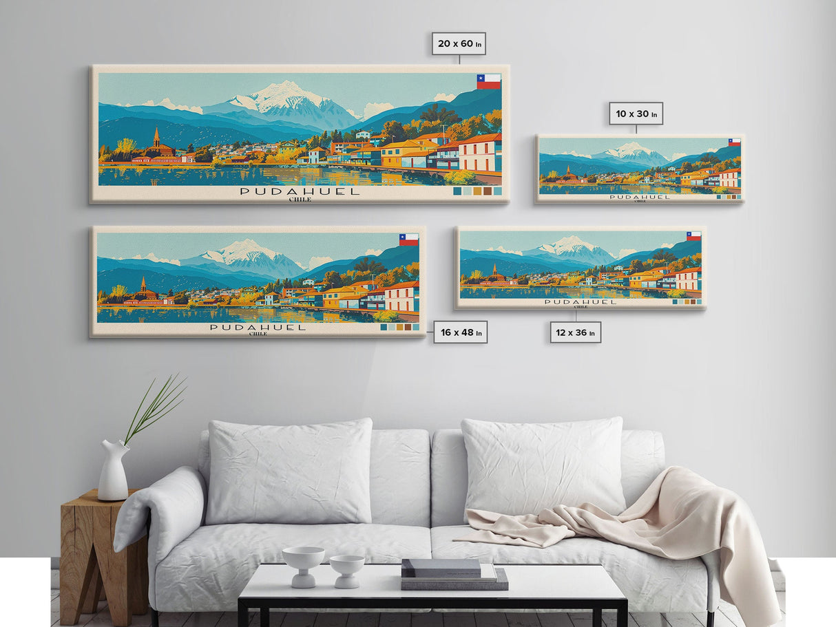 Pudahuel, Chile Panoramic Canvas Print, Pudahuel, Chile Painting, Chile Art, Pudahuel Travel Poster, Travel Art, Vacation Gift