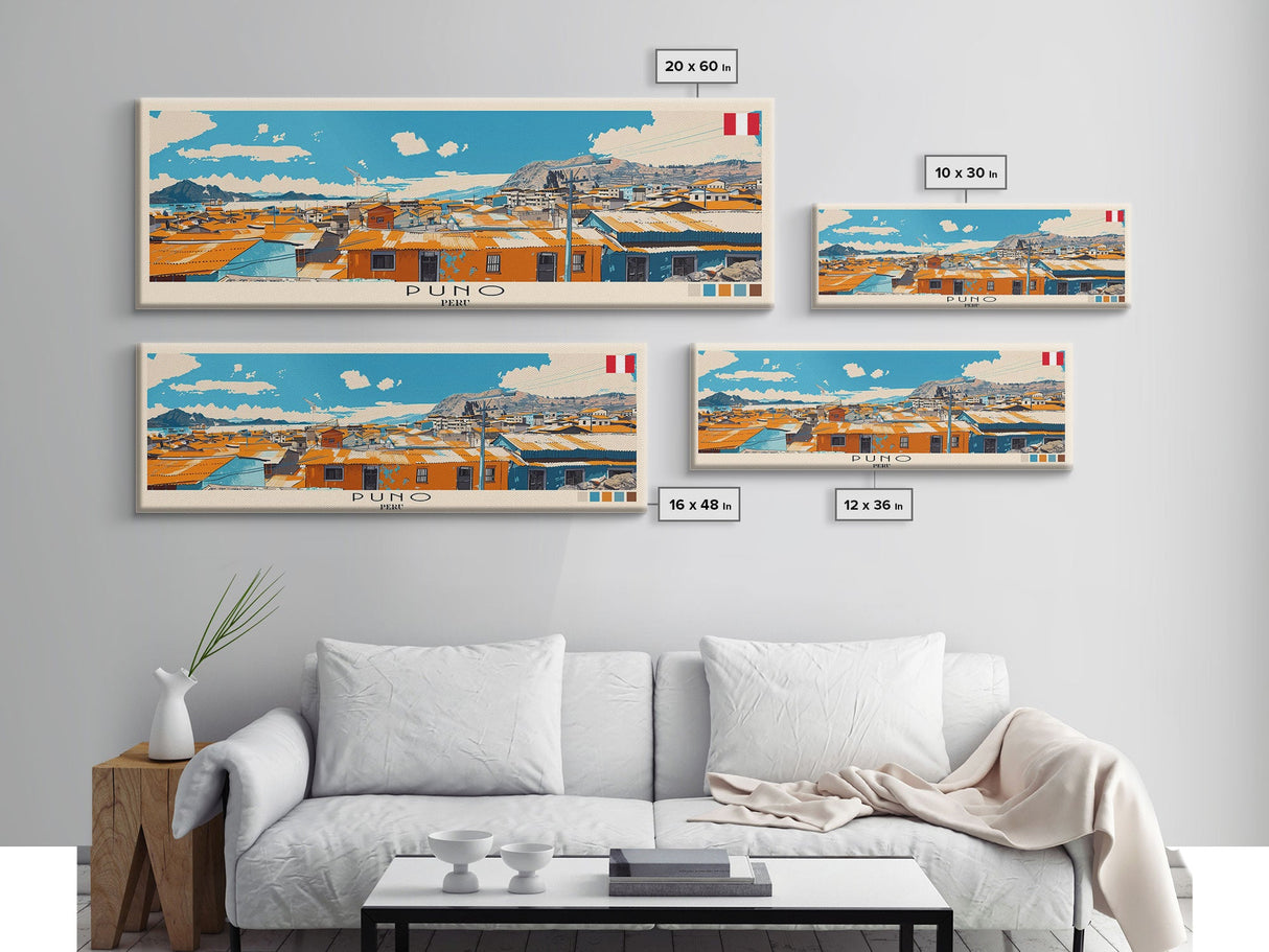 Puno, Peru Panoramic Canvas Print, Puno, Peru Painting, Peru Art, Puno Travel Poster, Travel Art, Guest Room Painting